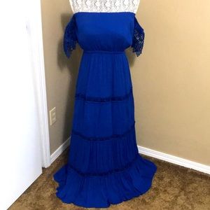 Royal Blue Maxi Summer Dress with lace detail - M